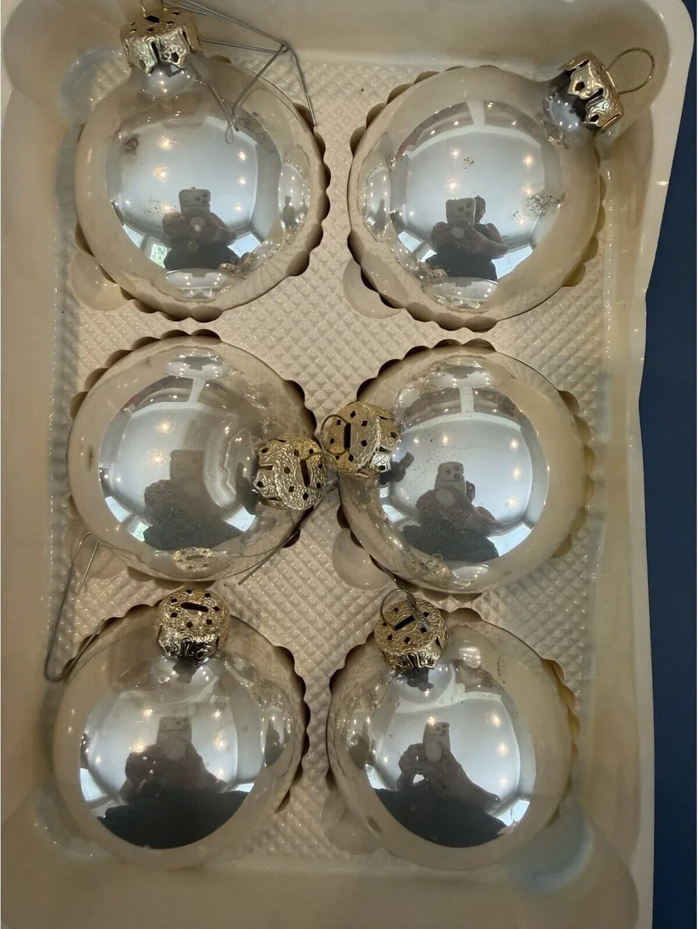 Vintage Silver Glass Ornaments Visions By Holly 2 Boxes 12 Ornaments